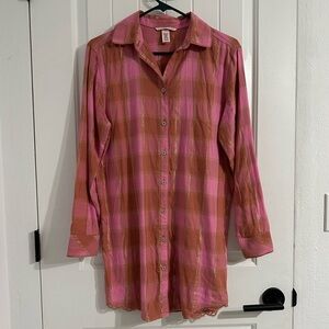 Victoria’s Secret Lace Trimmed Plaid Sleep Shirt